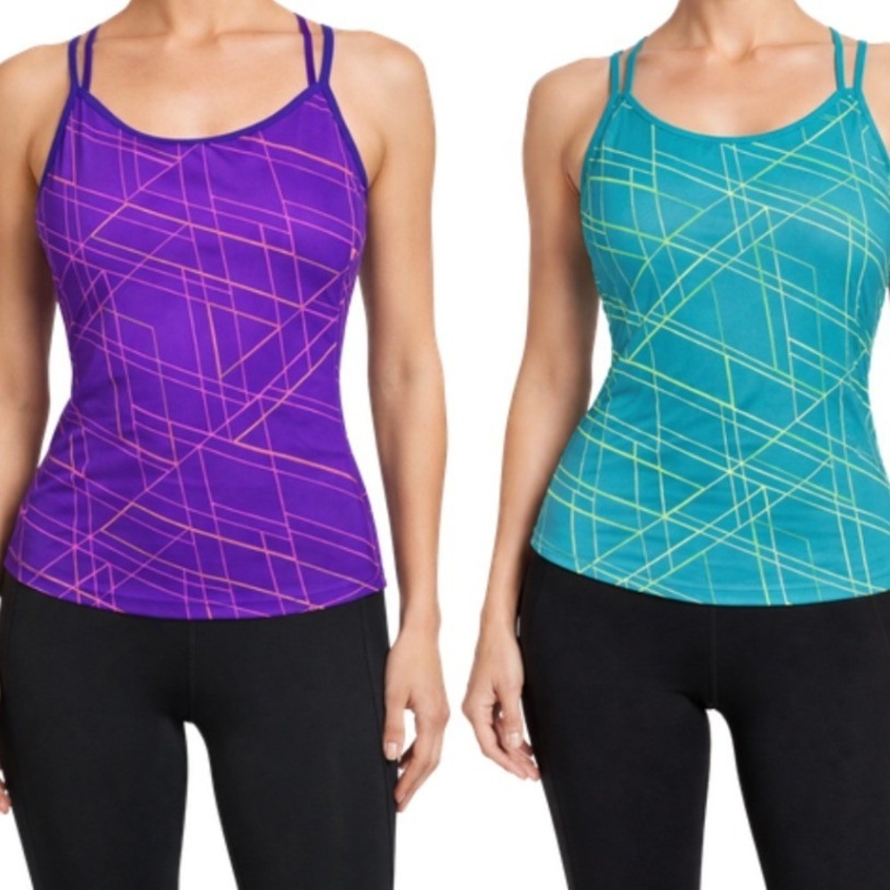 Old Navy Active 2 Pack Womens Size XXL Strappy Geometric Tank Top Purple Teal